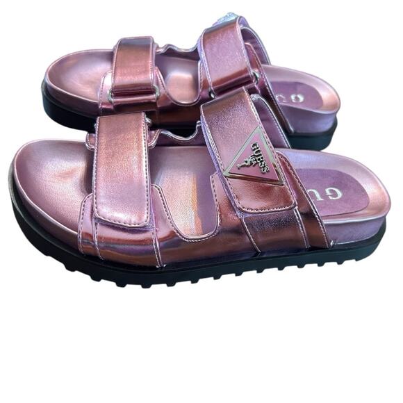 GUESS Fabula Lug-Sole Logo Footbed Sandals Slip On  Metallic Pink NEW Size 5 - Picture 5 of 9